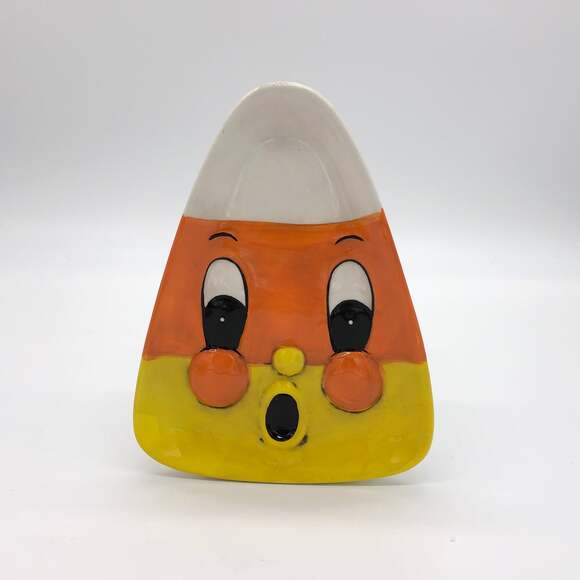 Johanna Parker Candy Corn Plate With Surprised Face Transpac Discontinued New - Picture 1 of 3
